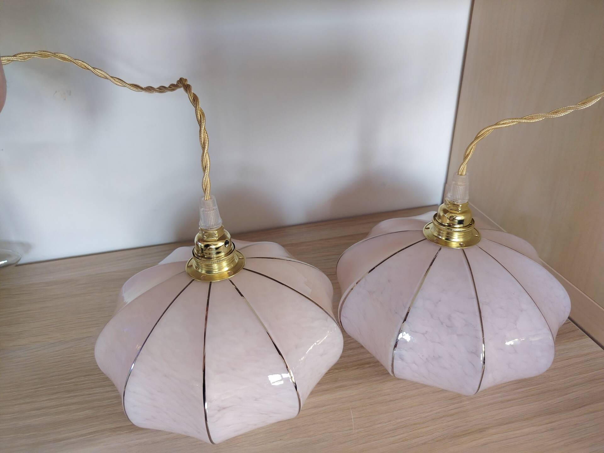 Duo de suspensions en Verre de Clichy rose