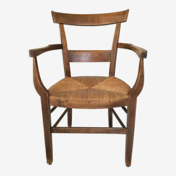 Fauteuil bois et paille des années 70