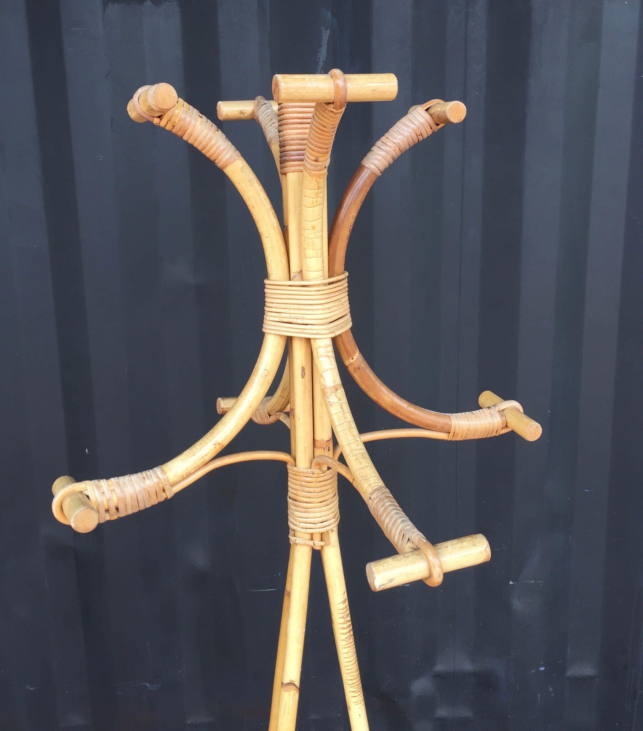 Rattan coat rack