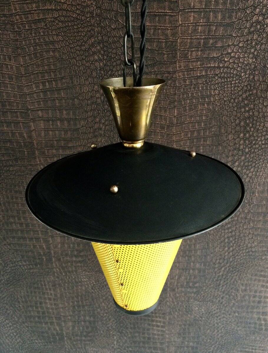 French lantern pendant lamp in the style of Mathieu Mategot, 1950s