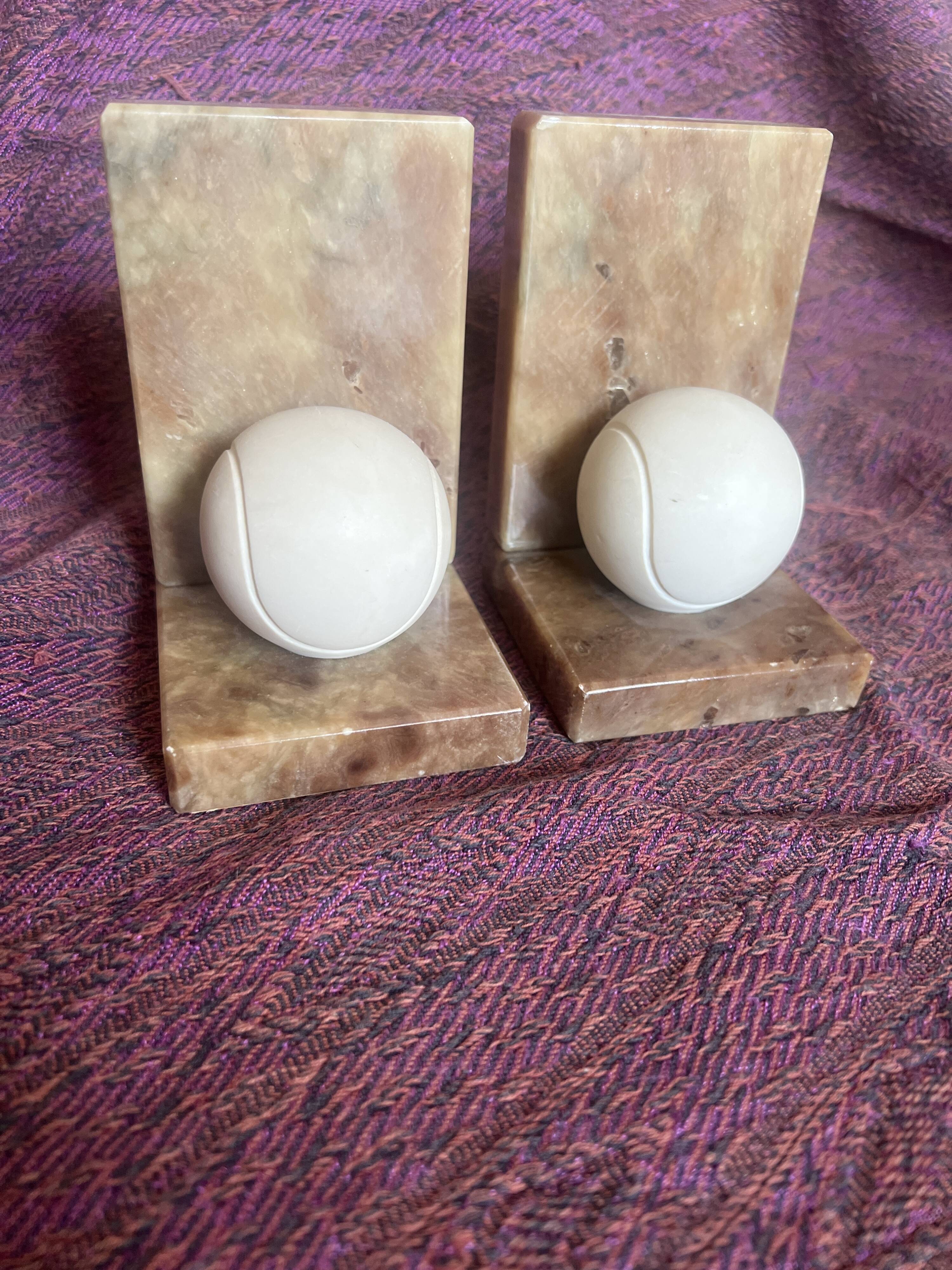 Vintage Italian alabaster bookends "Tennis Ball"