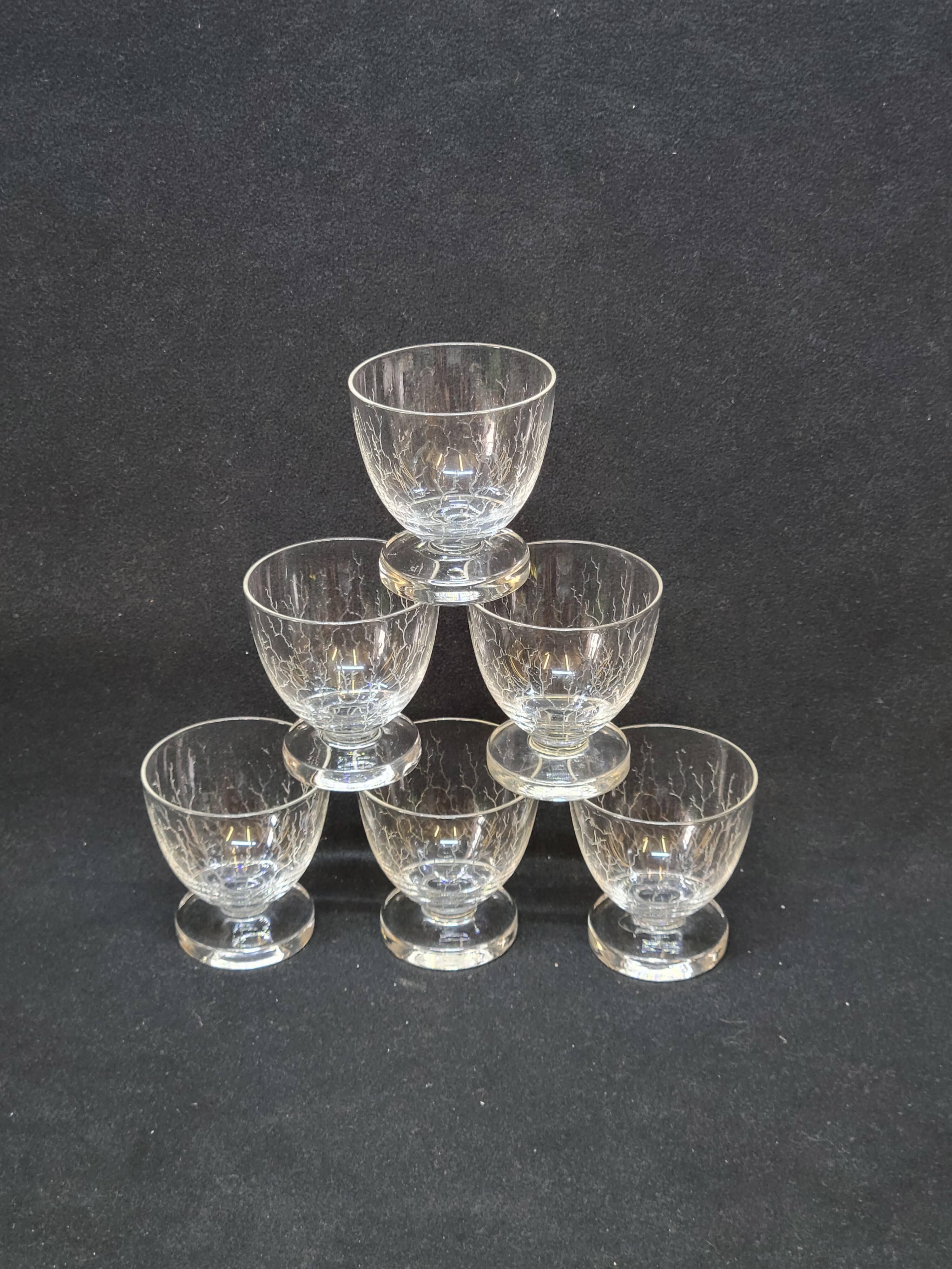 6 Cracked Engraved Crystal Liqueur/Digestif Glasses