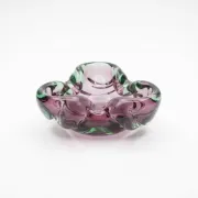 Vintage pink and green glass vide-poche/ashtray, organic shape, Murano.