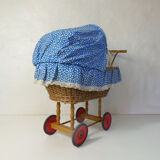 Ancien landau poussette en rotin pour poupée vintage