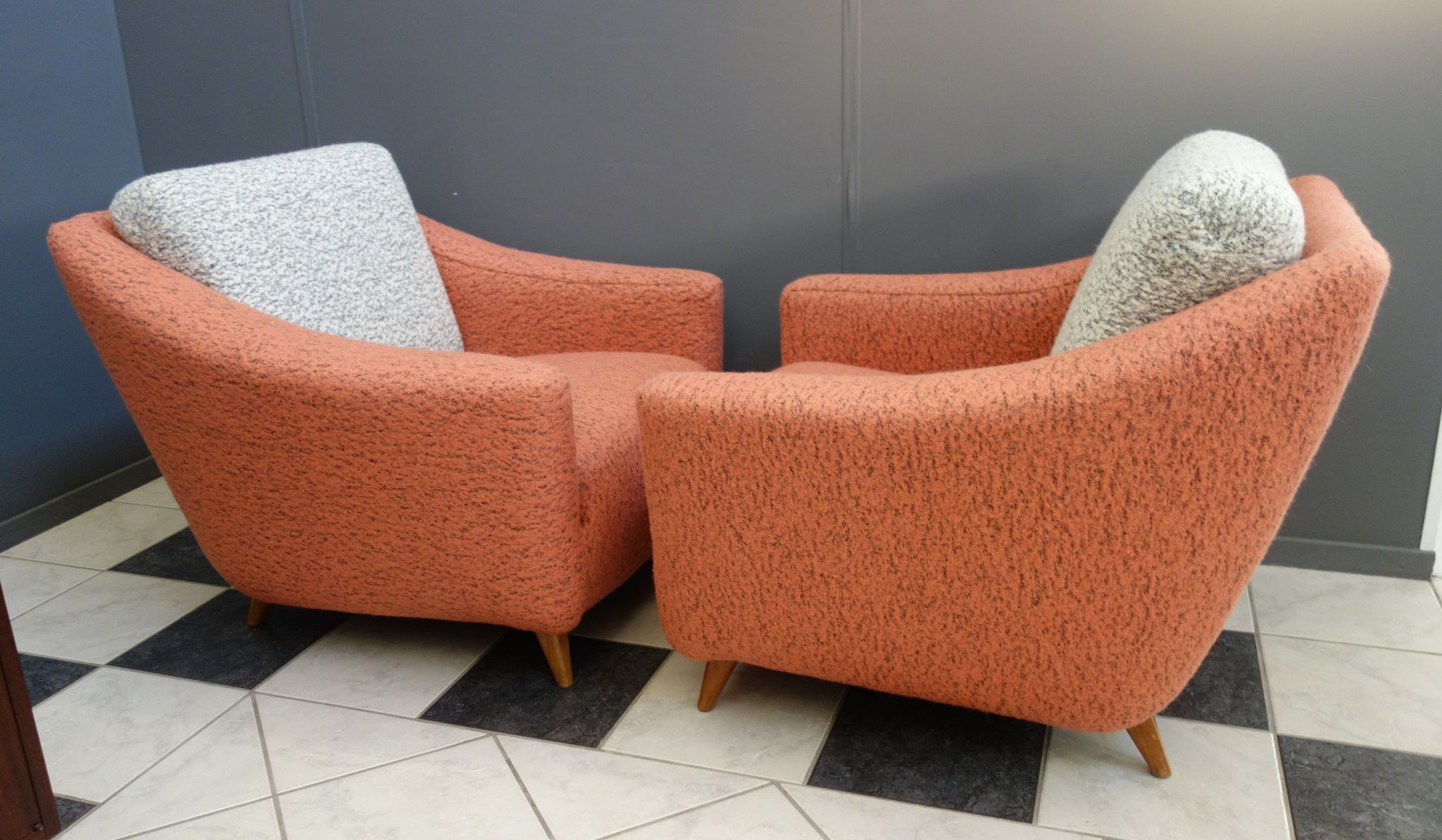 Set of pink and grey club chairs 1960s