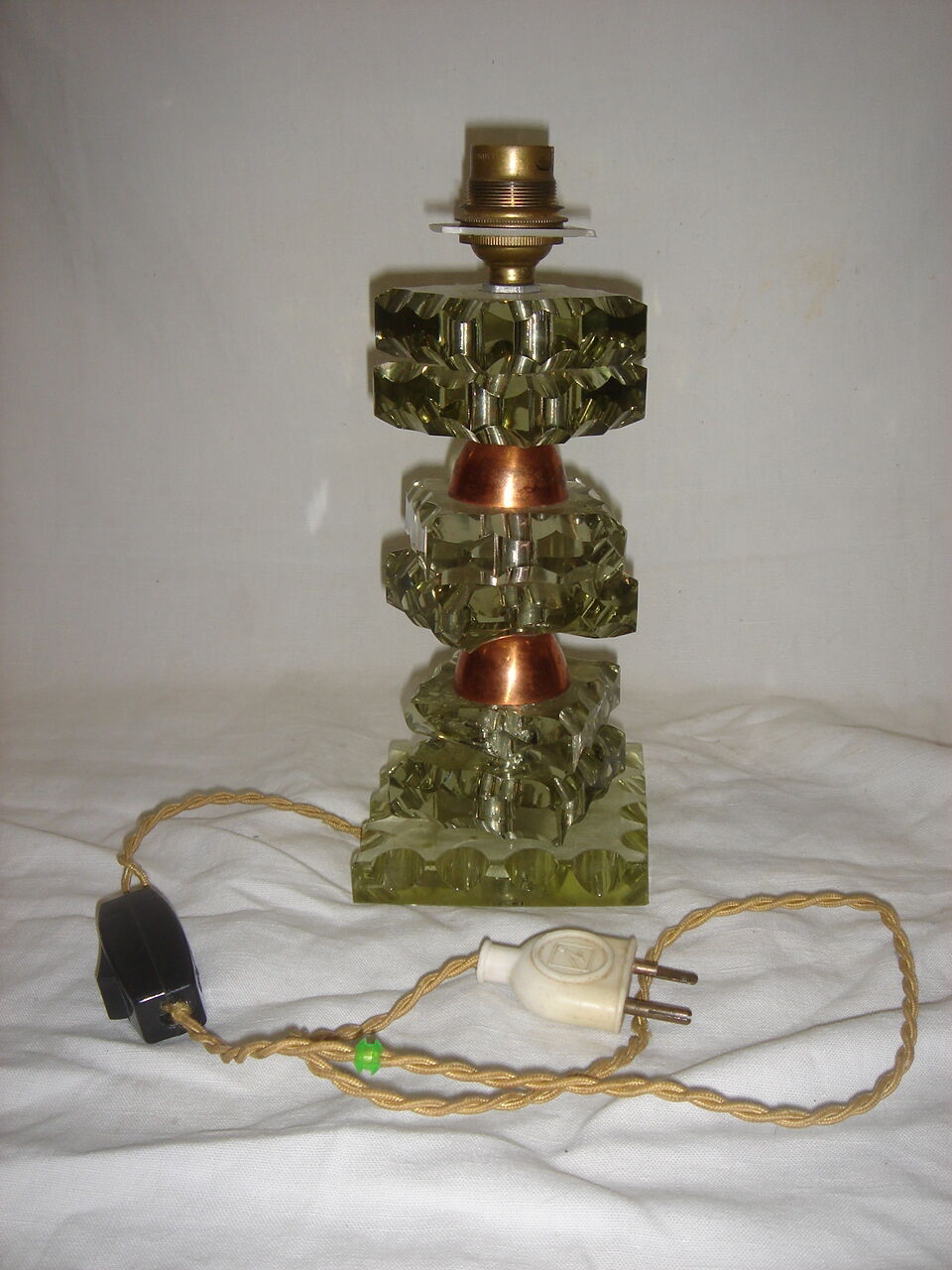 Lampe en verre & cuivre de 1940