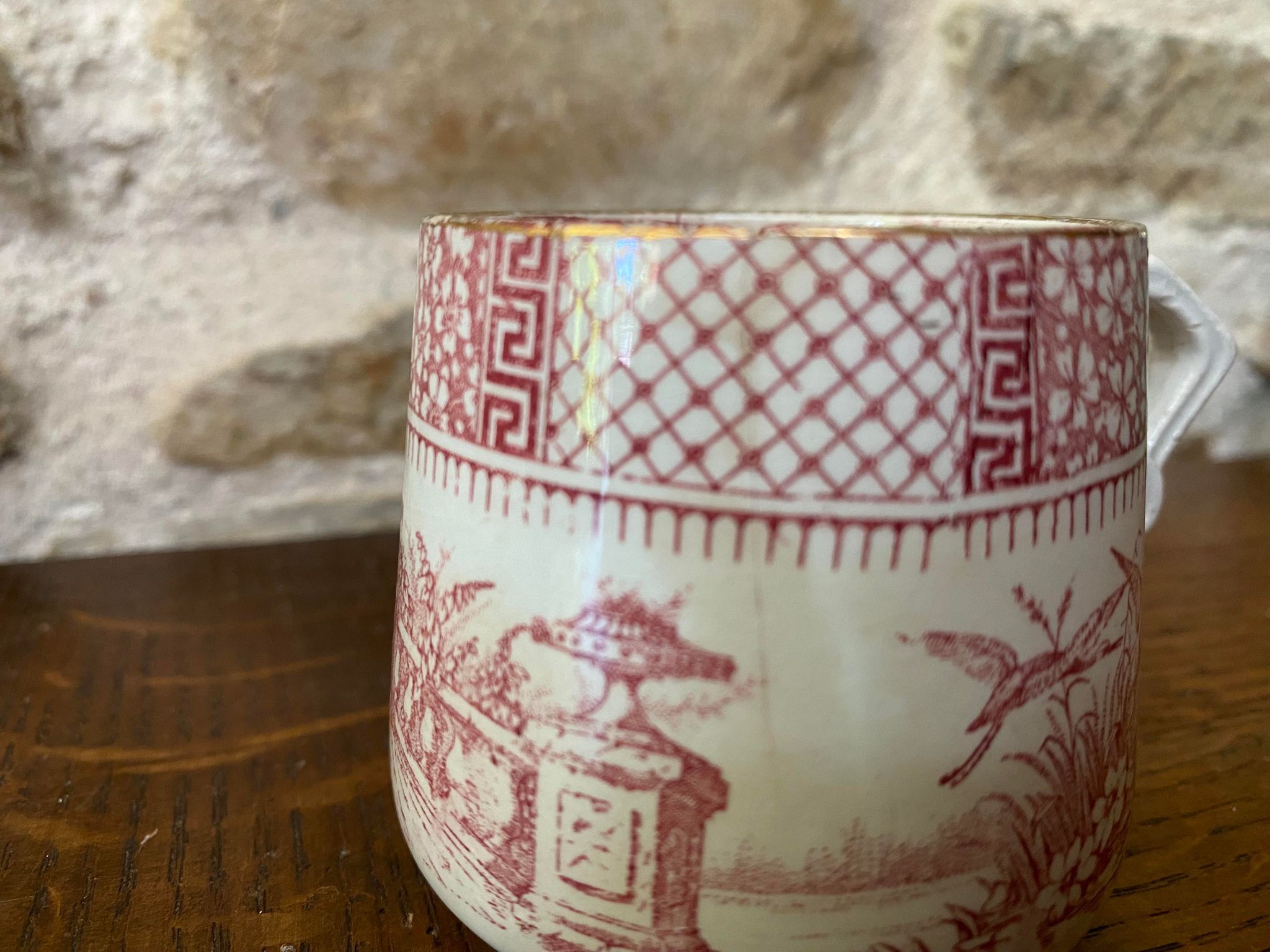 Terre de Fer Cup Lunéville decoration Lace color pink / burgundy