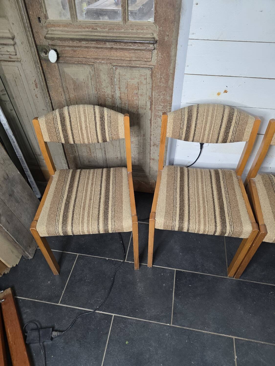 4 vintage self chairs from the 60s with wool seats