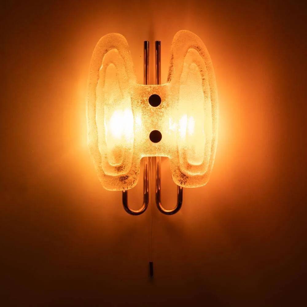 Space Age wall light in glass by Hillebrand, brass and glass.