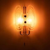 Space Age wall light in glass by Hillebrand, brass and glass.