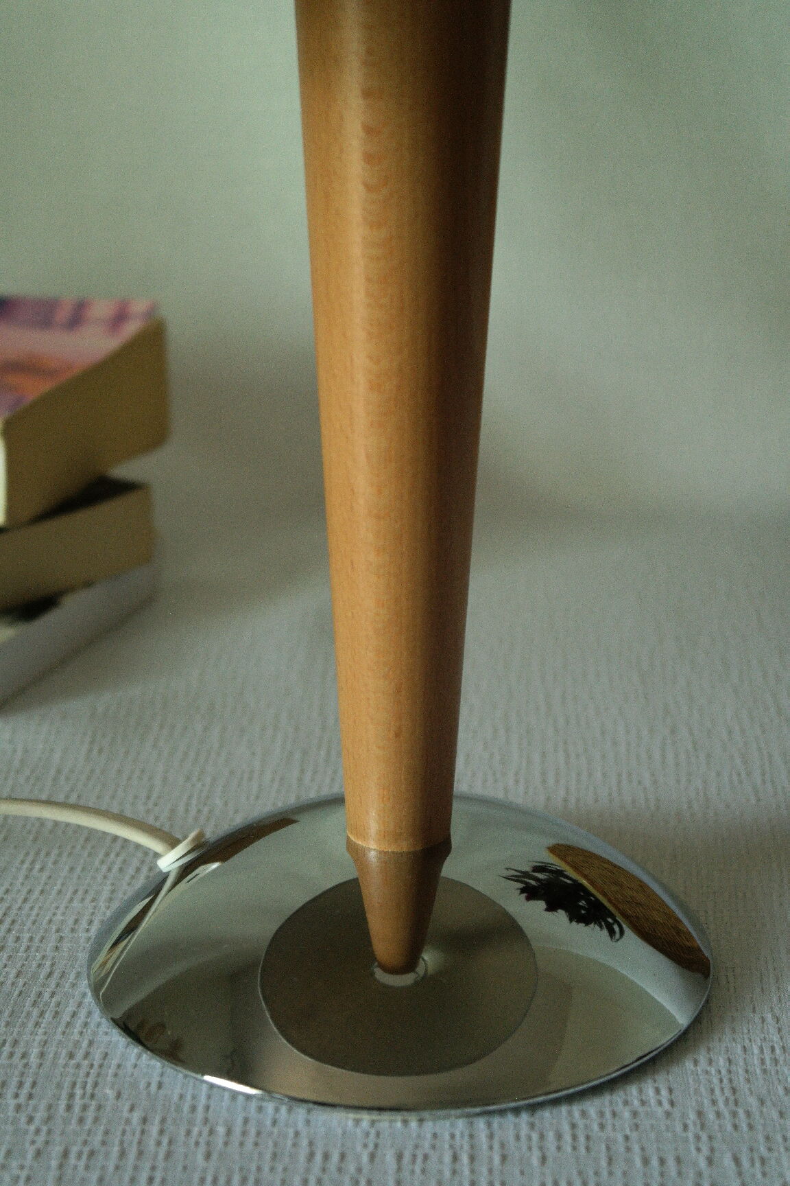 Table lamp chrome foot and vintage wood