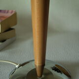 Table lamp chrome foot and vintage wood