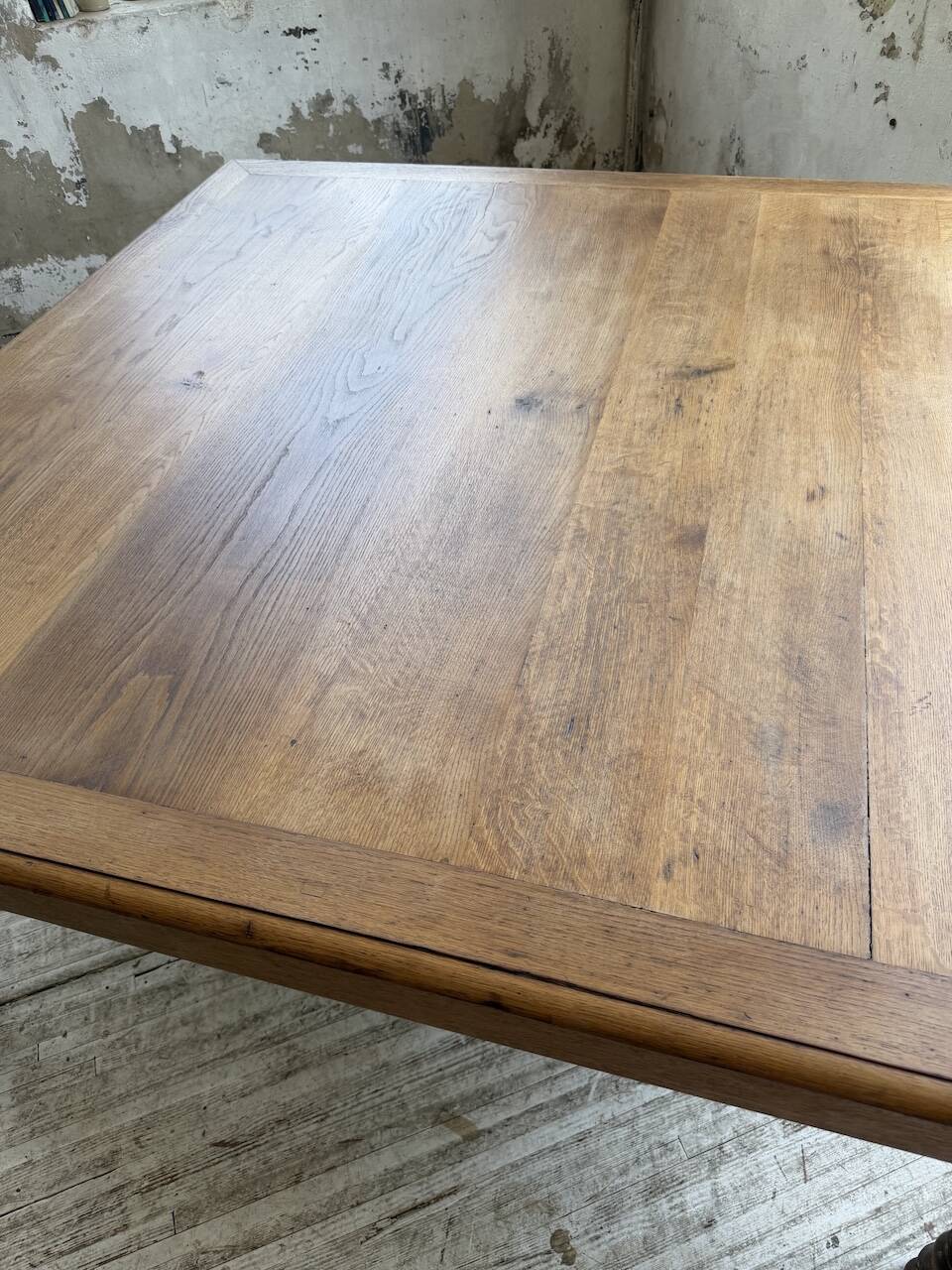 Grande table de ferme XL chêne « carrée » conférence 1950