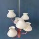 Mid-century opaline glass chandelier with a pink structure.