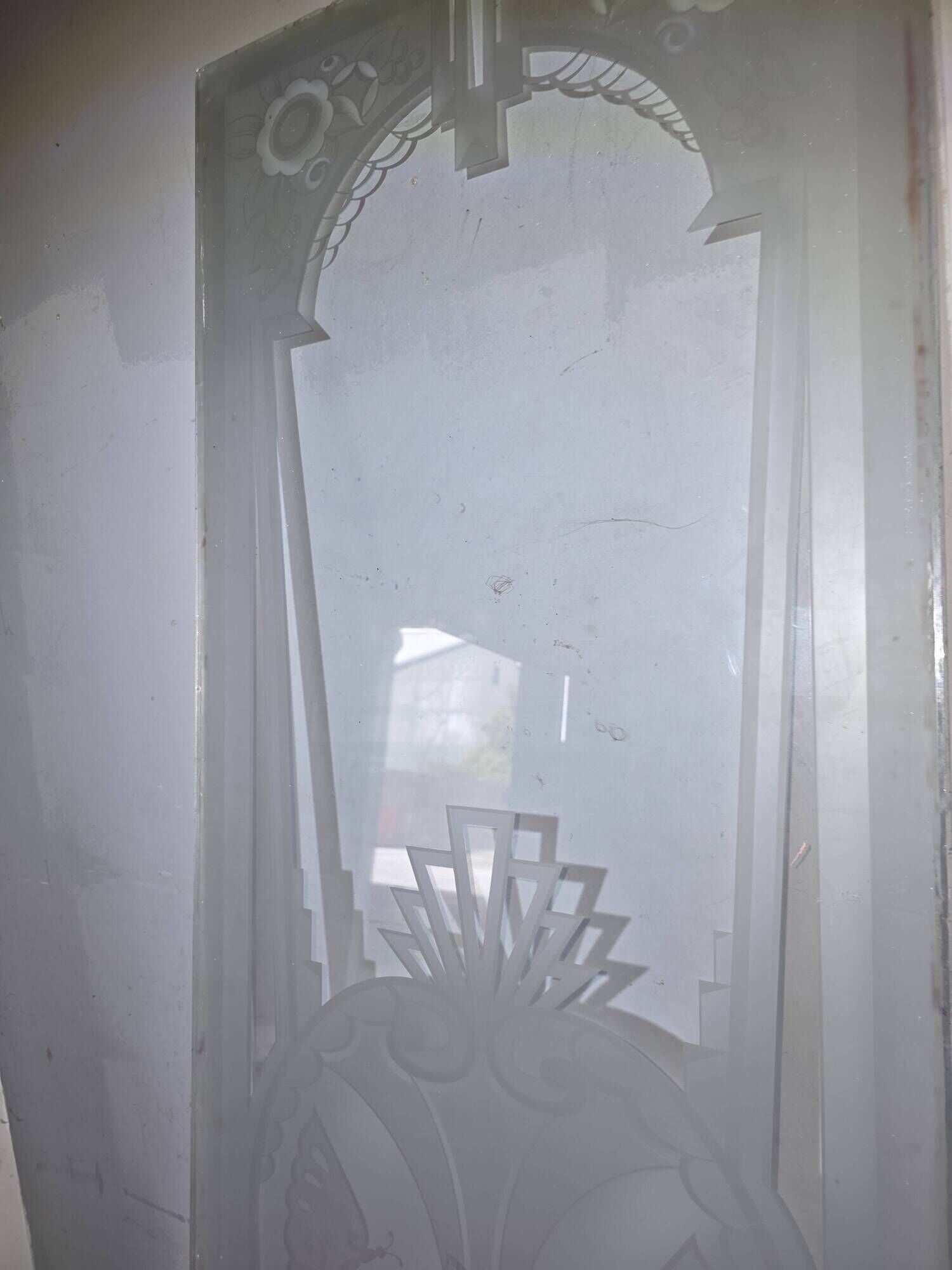 Art Deco engraved glass door panel