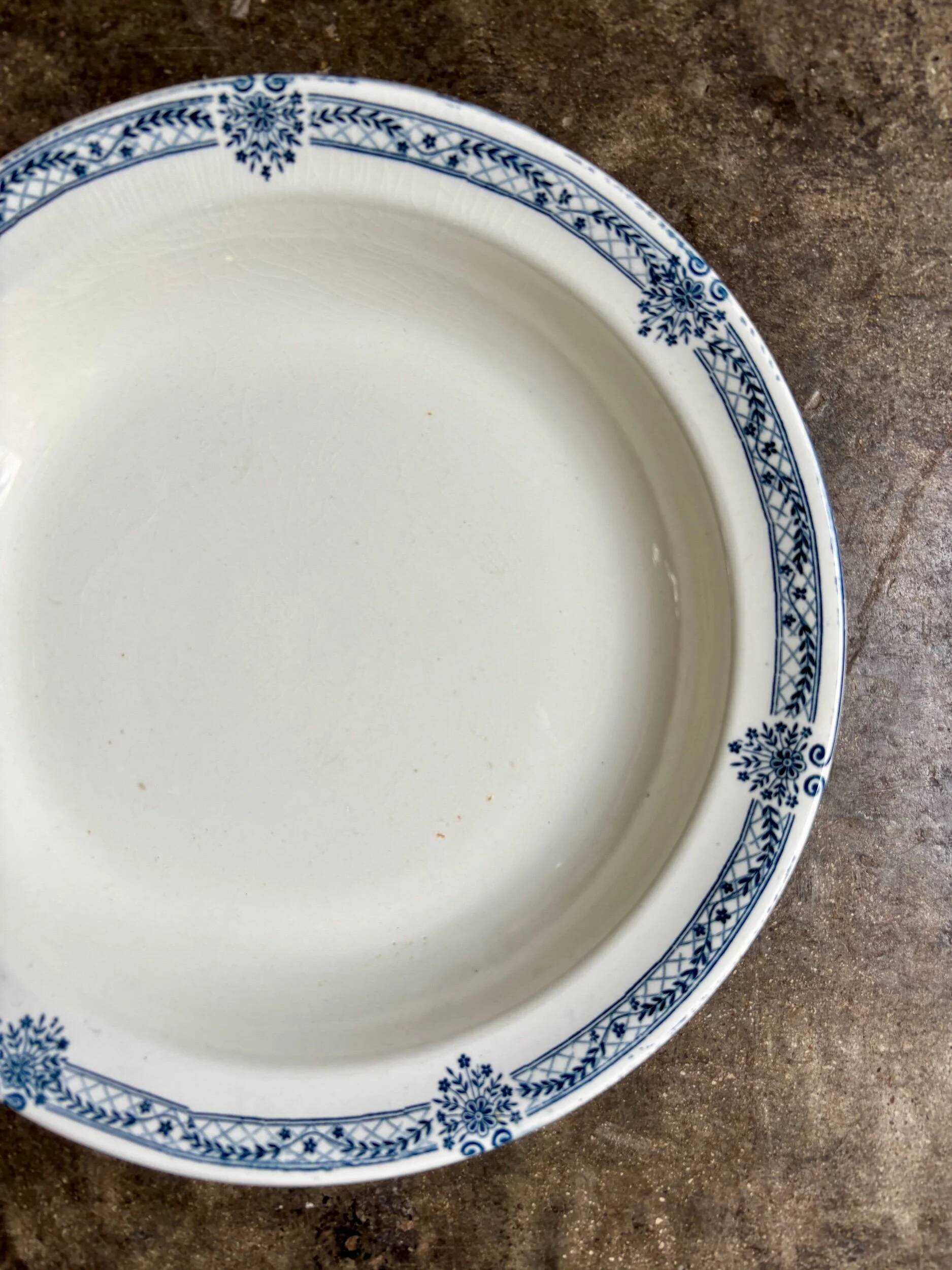 Salins round hollow dish in blue ironstone, "Arbois Ennege" service