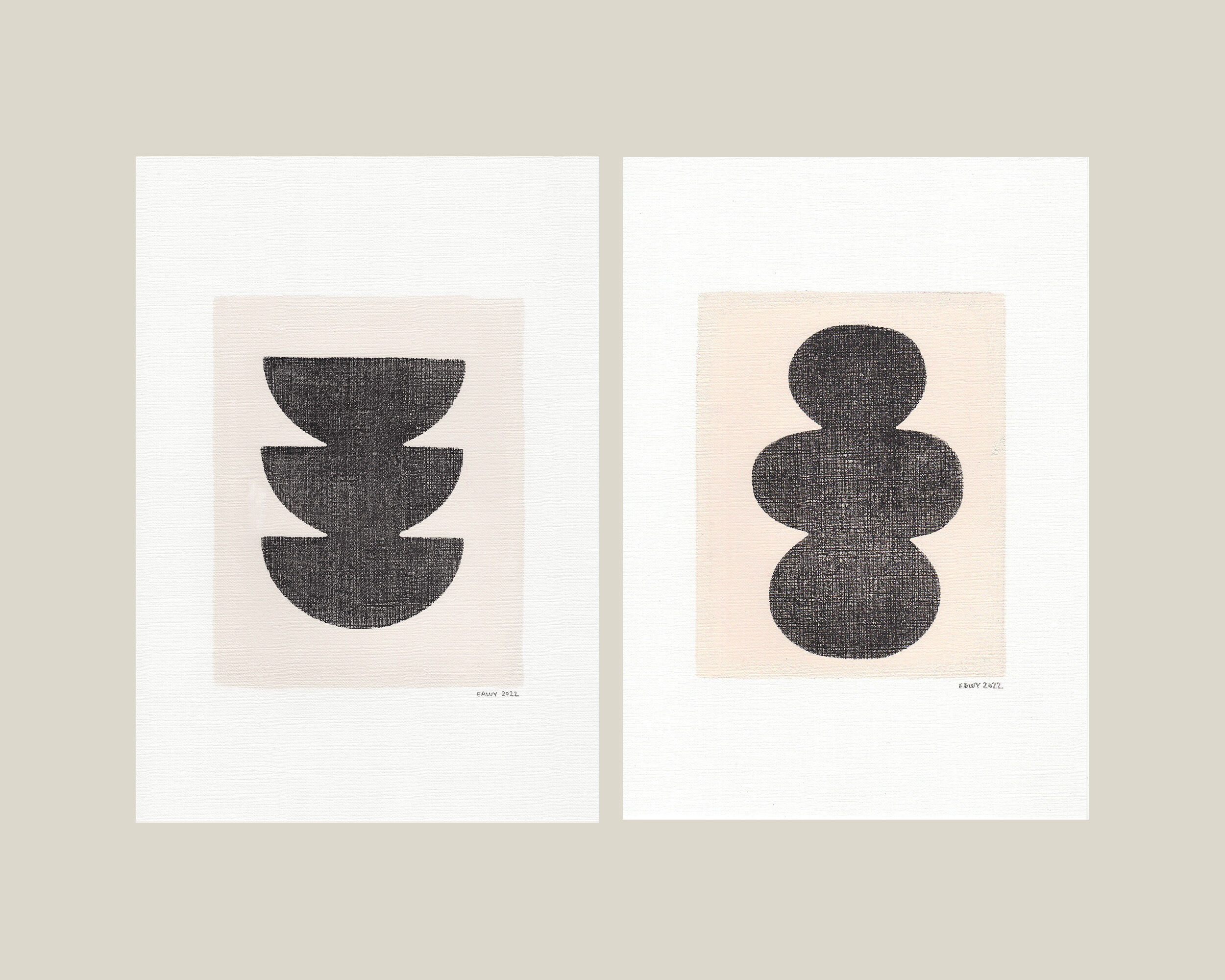 Duo of paintings on paper M636 M631 signed Eawy