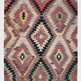 6x8 Geometric Handmade Wool Oushak Area Kilim Rug, 170x255Cm