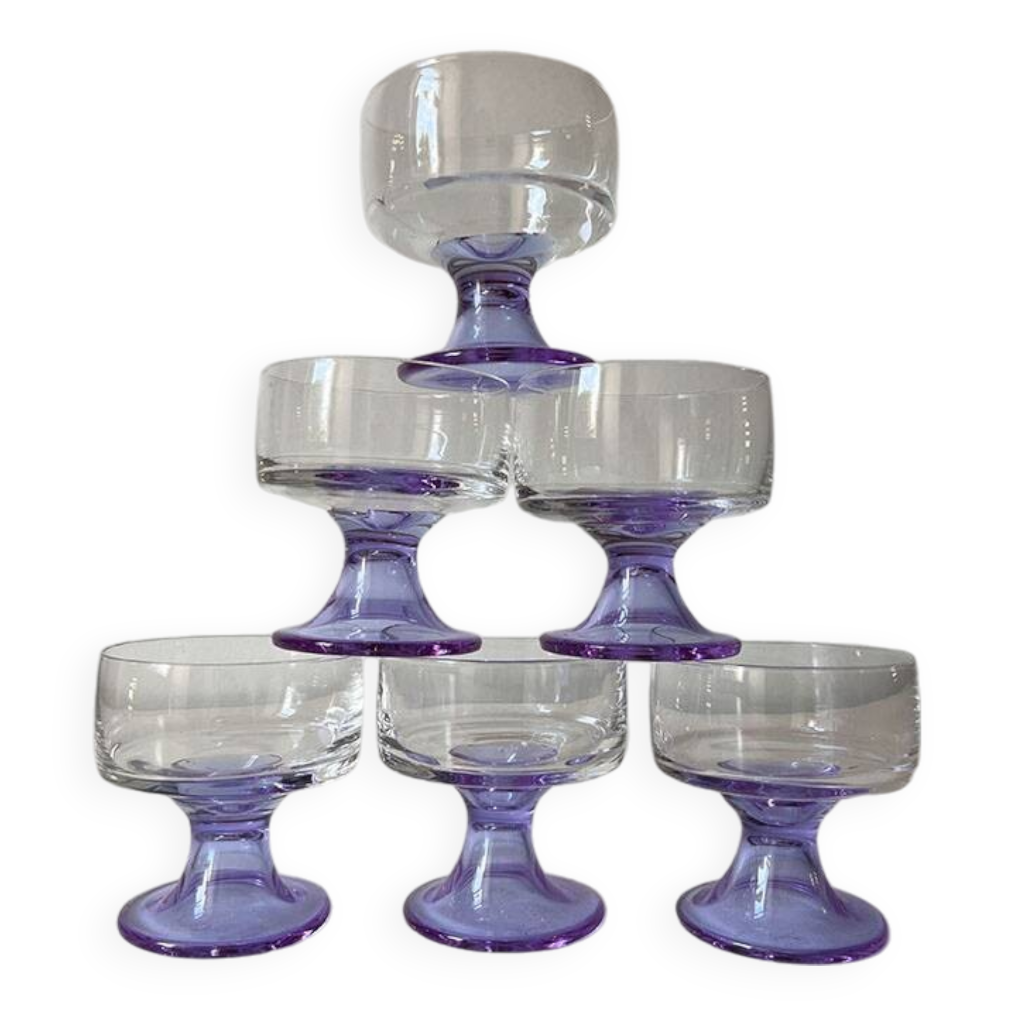 Set of 6 purple footed champagne glasses