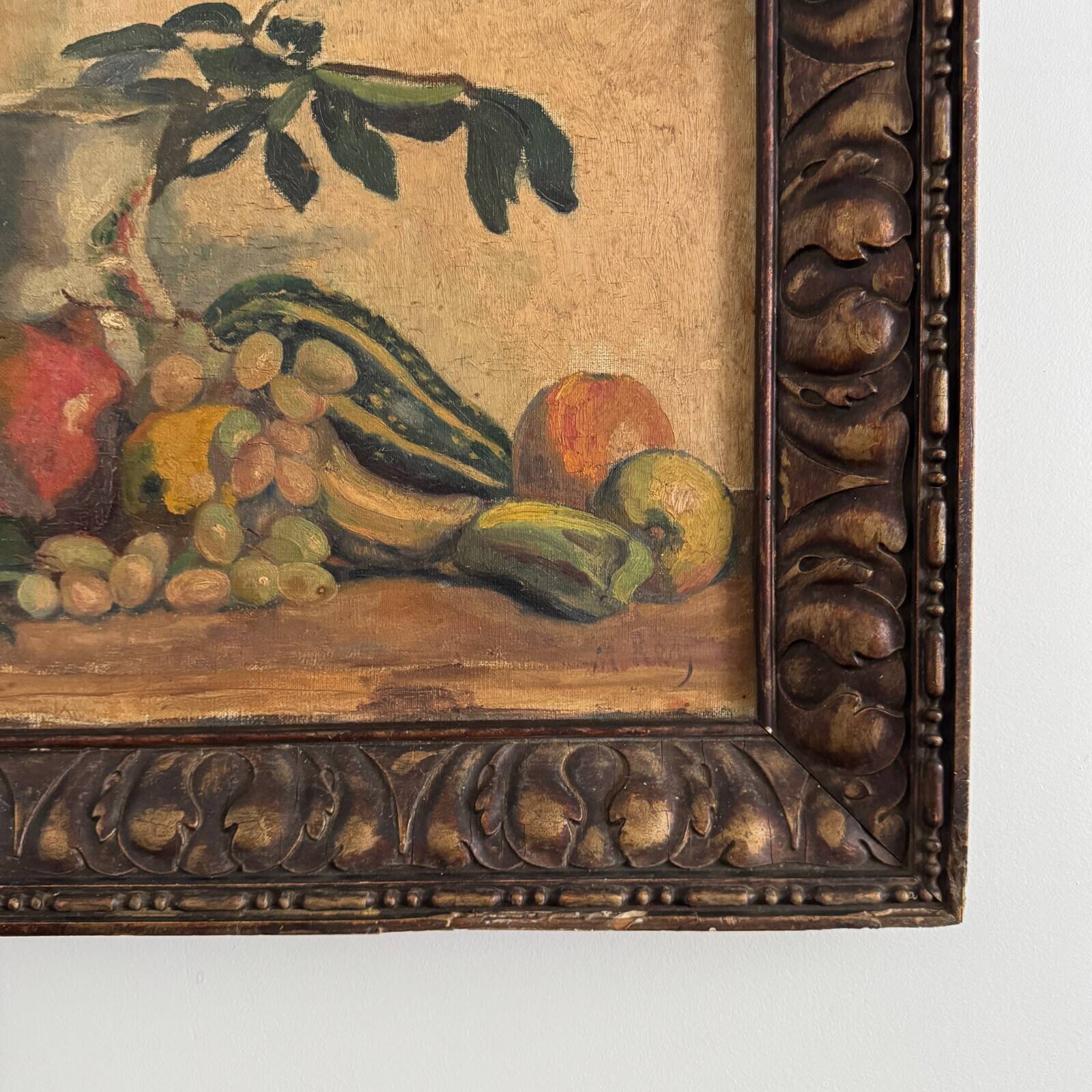 Oil on canvas by M. Rery still life with fruits and vegetables 20th century