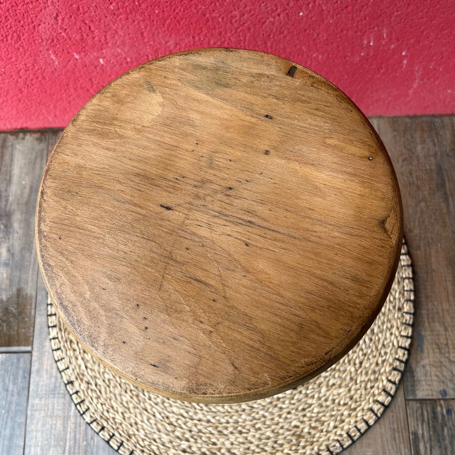 Adjustable industrial stool in metal & wood