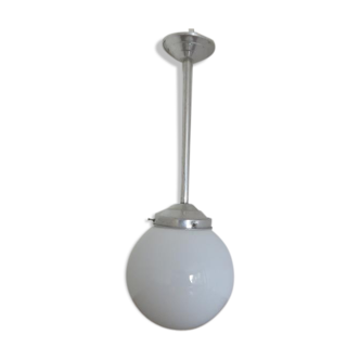Ball white opaline art deco hanging lamp 30/40 years
