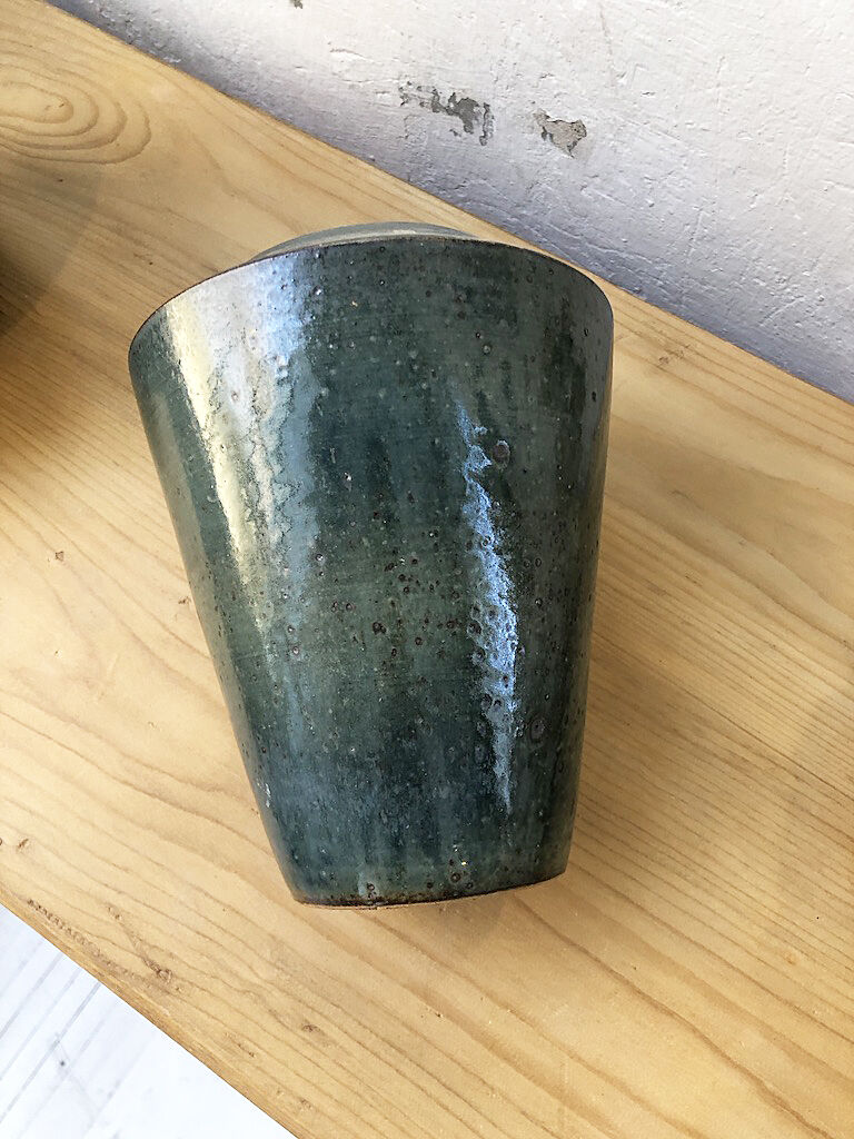 Blue duck speckled ceramic vase