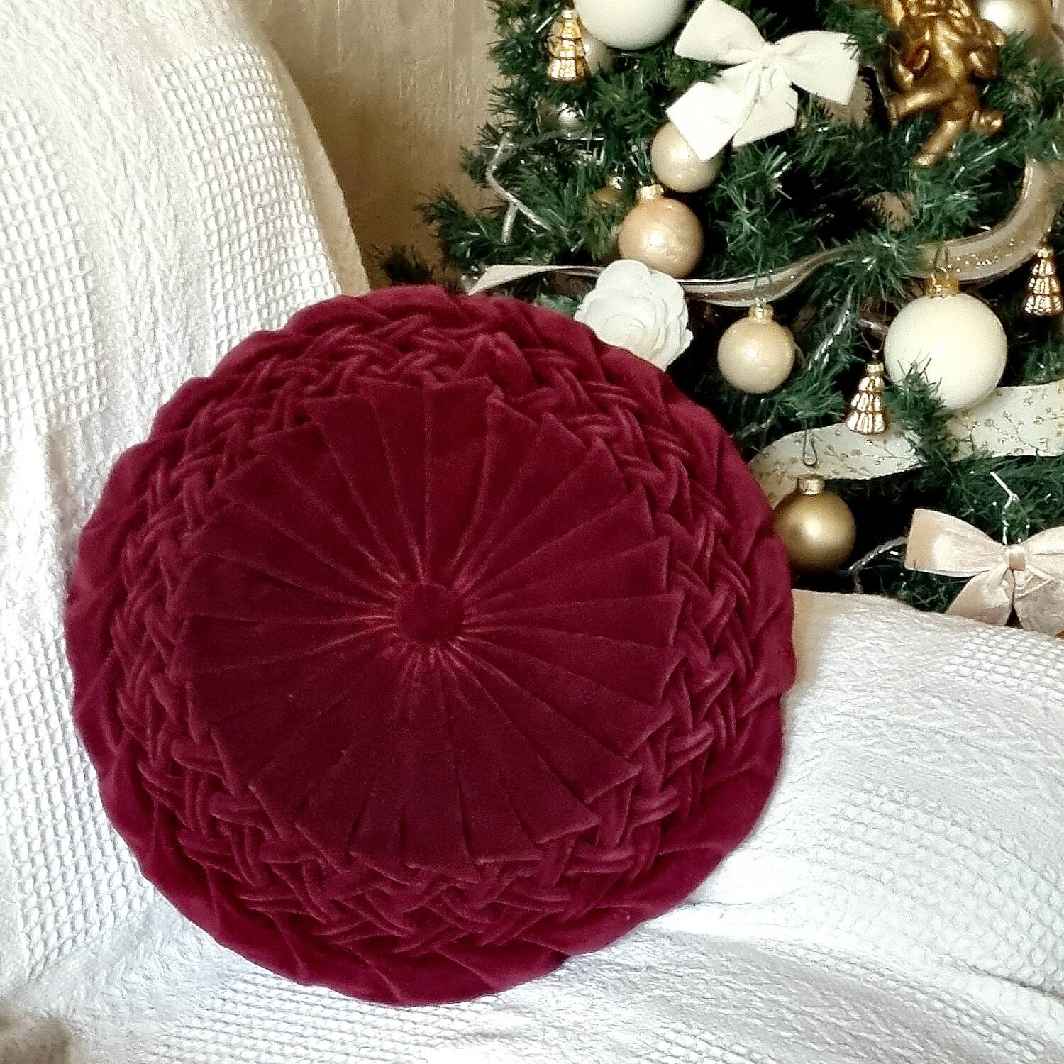 Coussin velour bordeau