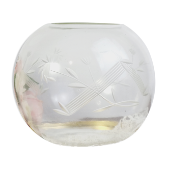 Vase boule ciselé en verre transparent