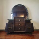 Vintage curved wooden sideboard / Art Deco wardrobe with mirror