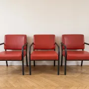3 fauteuils en cuir rouge et métal