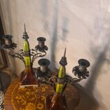 pair of antique Austrian bronze candlesticks, Art Nouveau style,