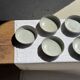 Set of 7 handmade grey glazed ceramic deep plates D18.5 H5.