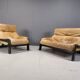 Vintage brown leather sofa set, 1960s
