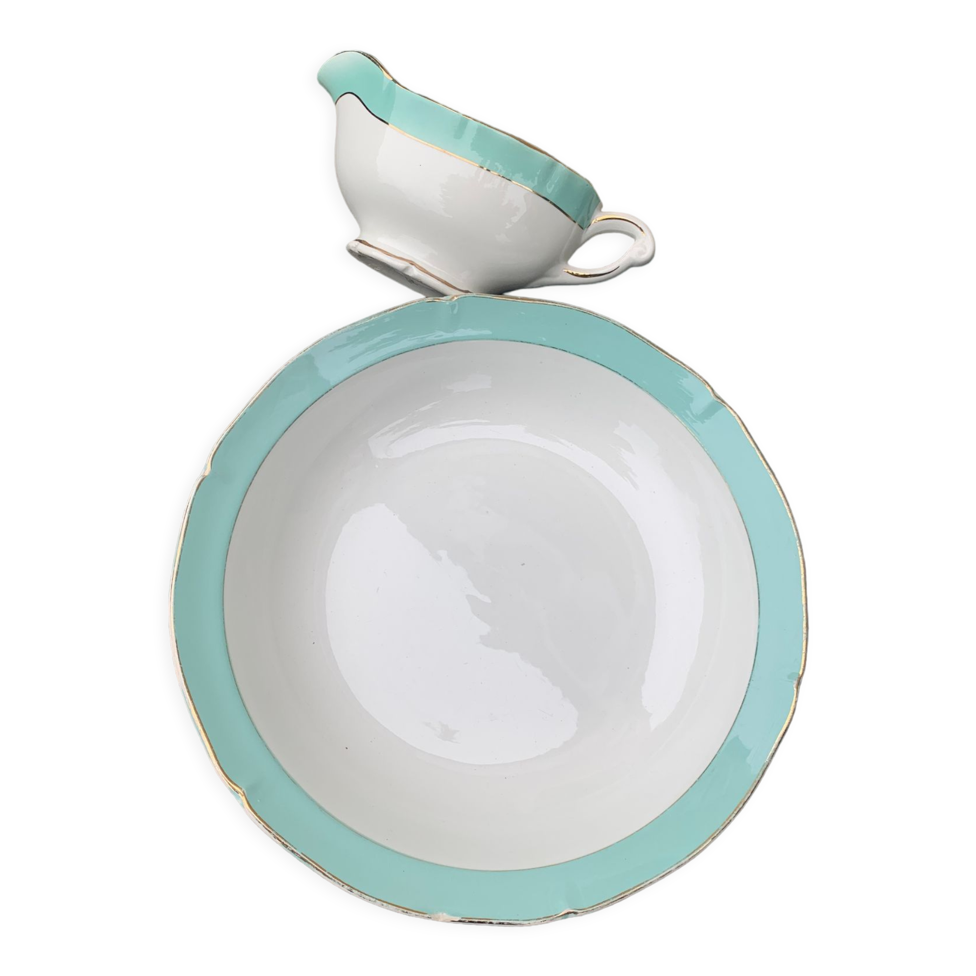Hollow dish and saucière ceranord frsnce in semi white porcelain and vintage and collector's mint