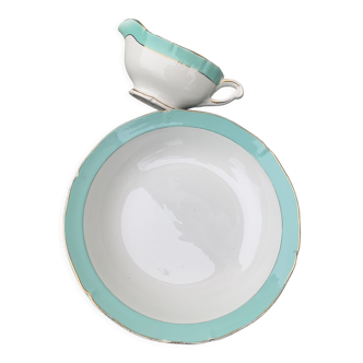 Hollow dish and saucière ceranord frsnce in semi white porcelain and vintage and collector's mint