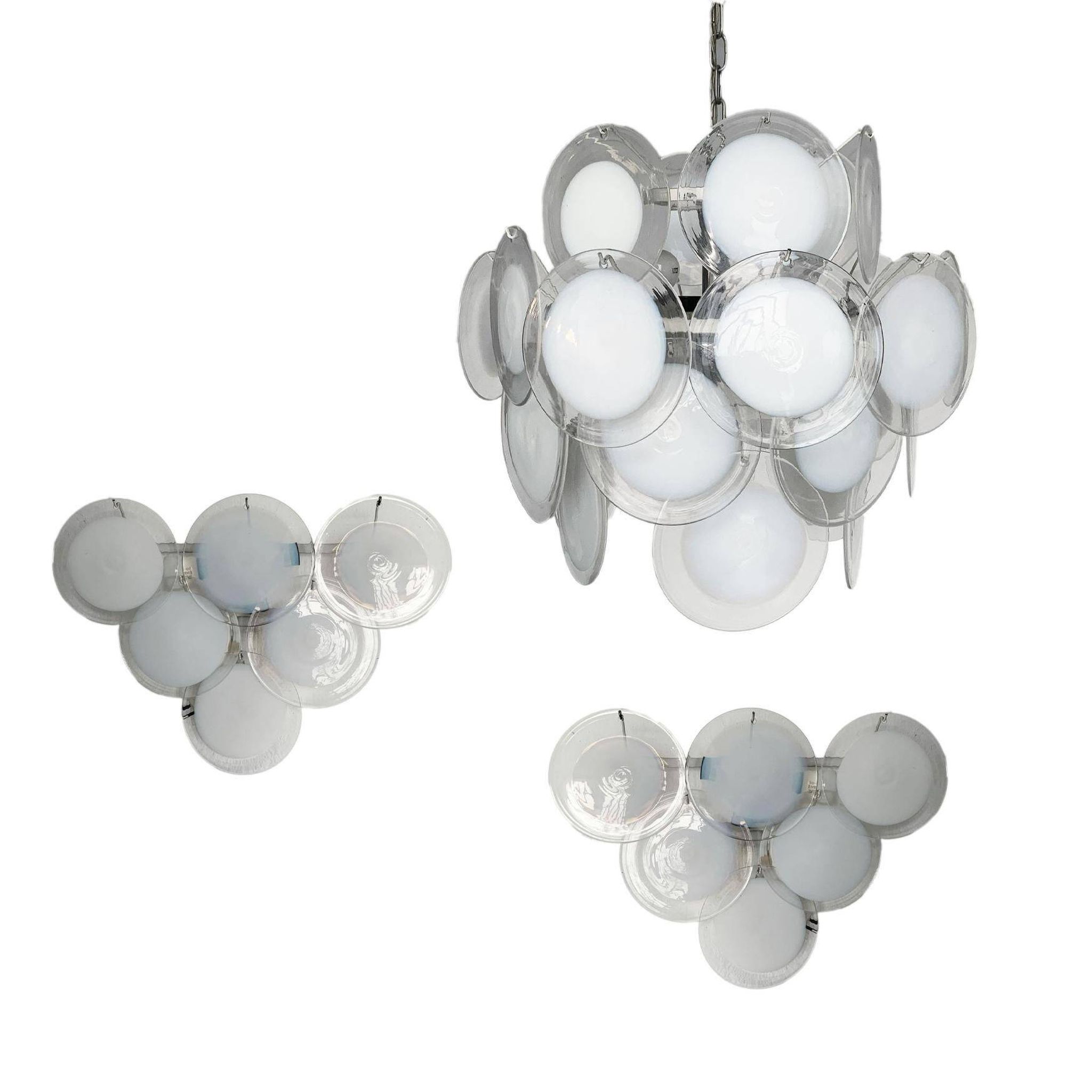 Rare Set of Two Murano Glass Sconces and One Pendant Chandelier by Gino Vistosi