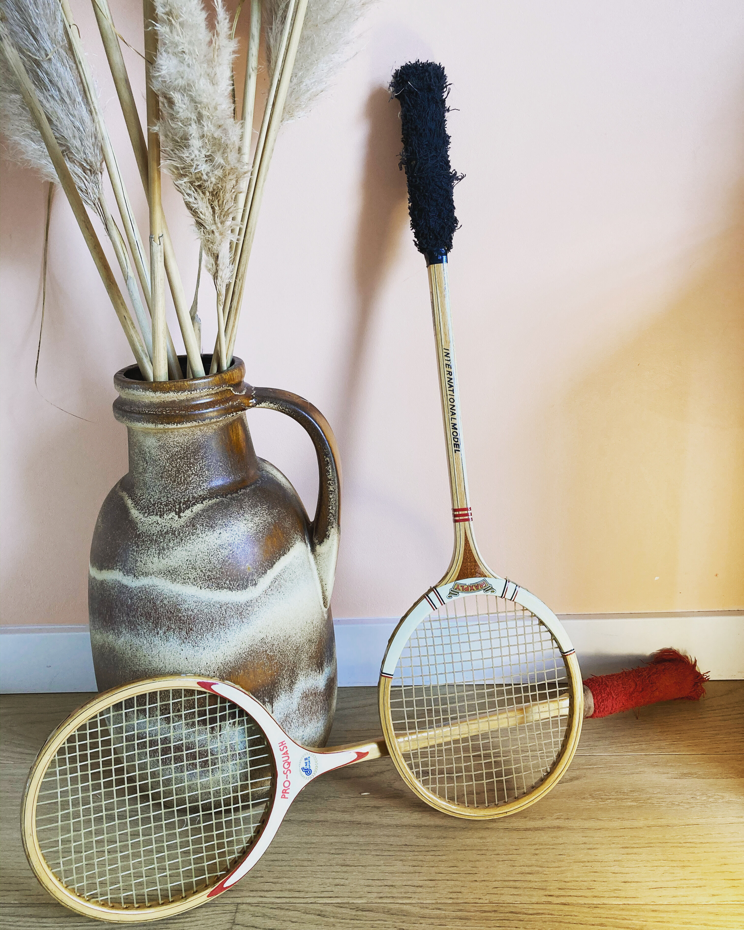 2 antique squash rackets