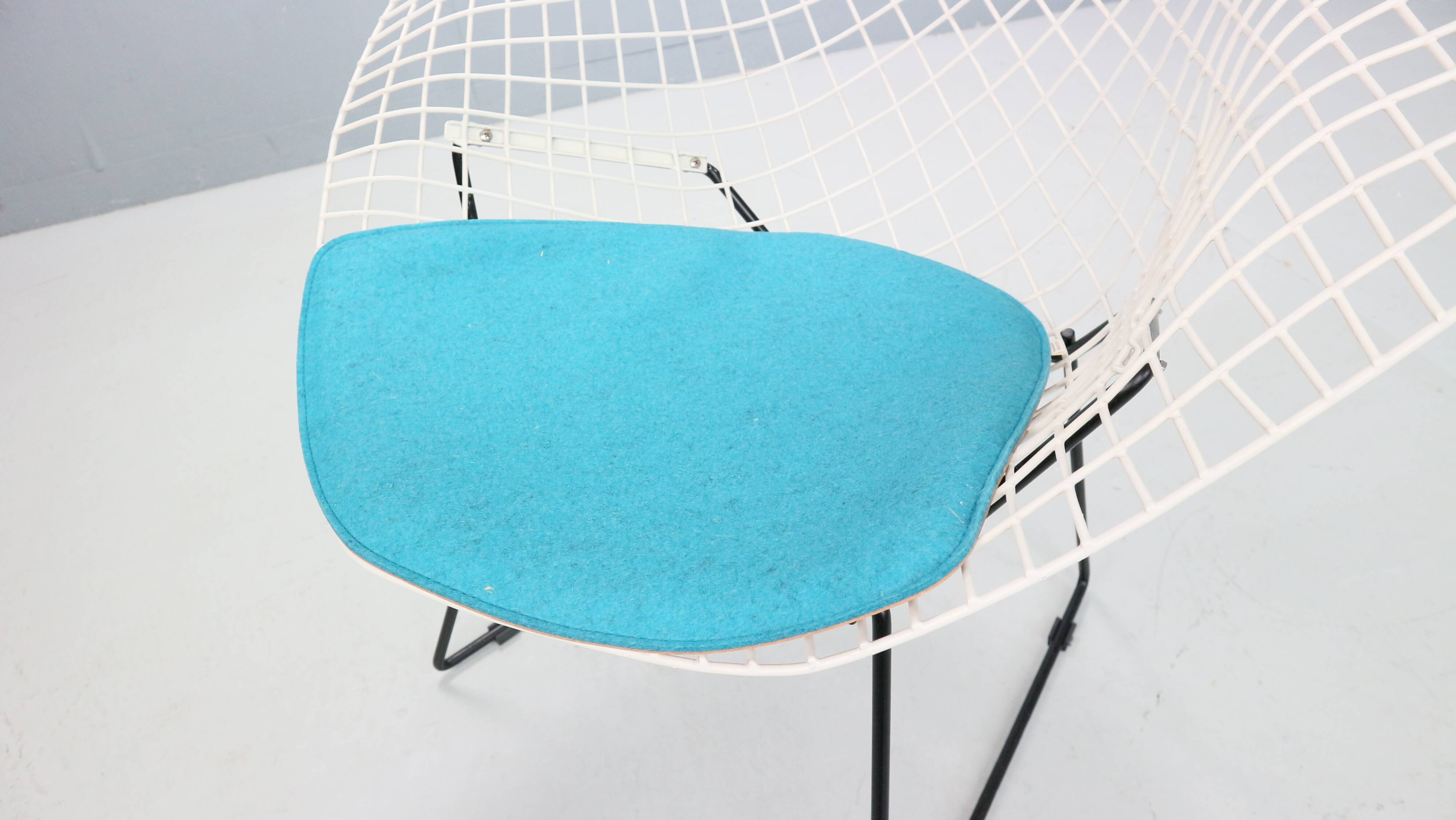 Diamond chair by Harry Bertoia in white & black metal and new blue seating