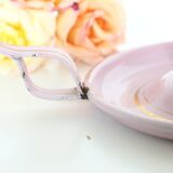 Pink cellar rat candleholder, enamelled metal, vintage