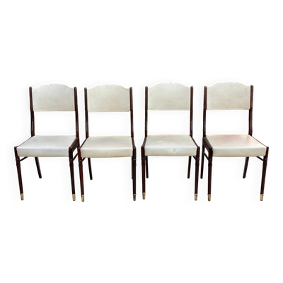 4 chaises scandinaves bois massif et skaï blanc