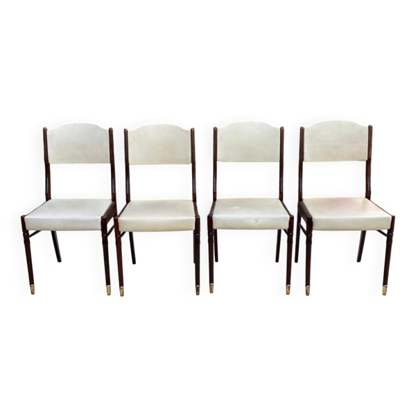 4 chaises scandinaves bois massif et skaï blanc