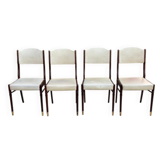 4 chaises scandinaves bois massif et skaï blanc