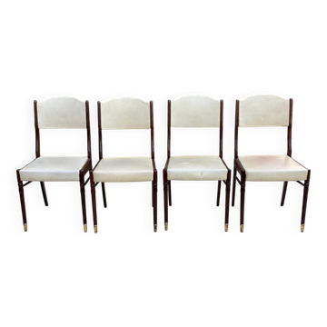 4 Scandinavian chairs in solid wood and white imitation leather