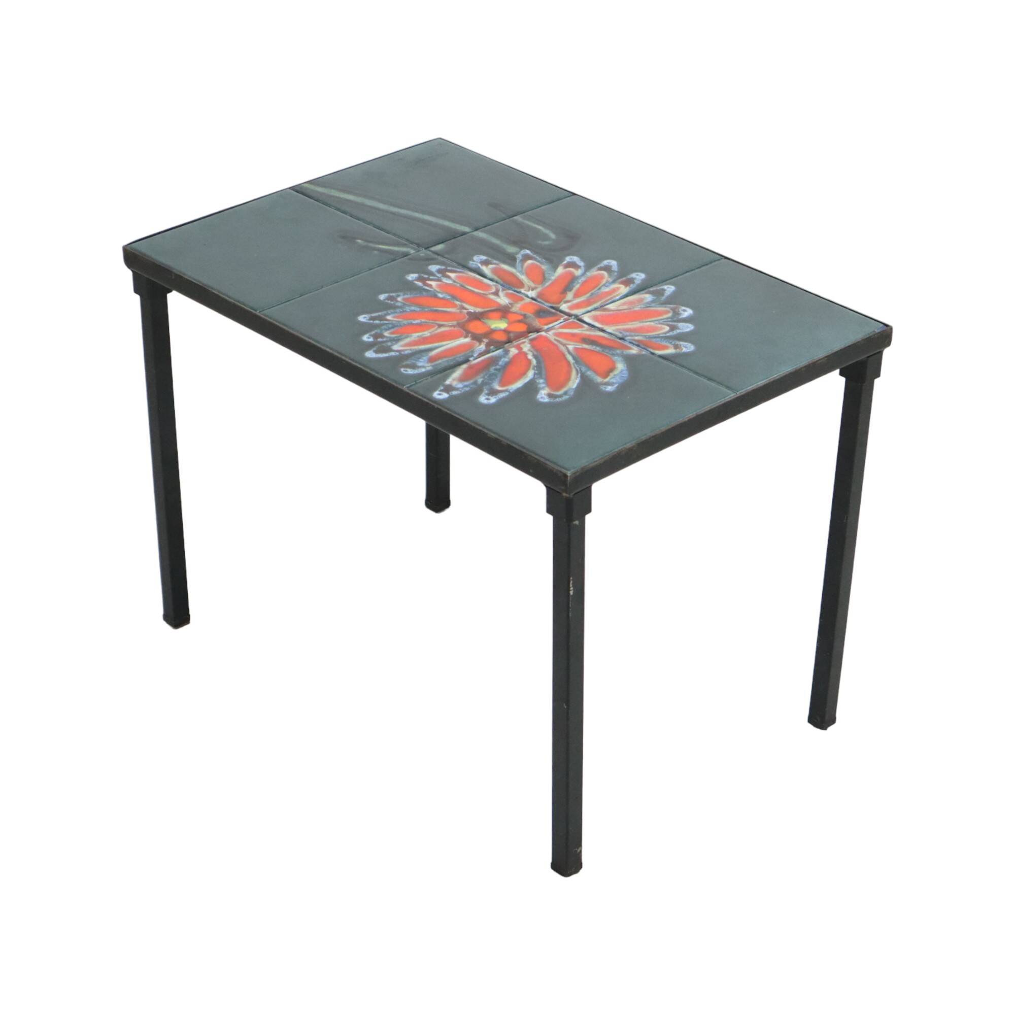 Small Ceramic Tile Table Adri Design Orange Abstract Flower 47cm
