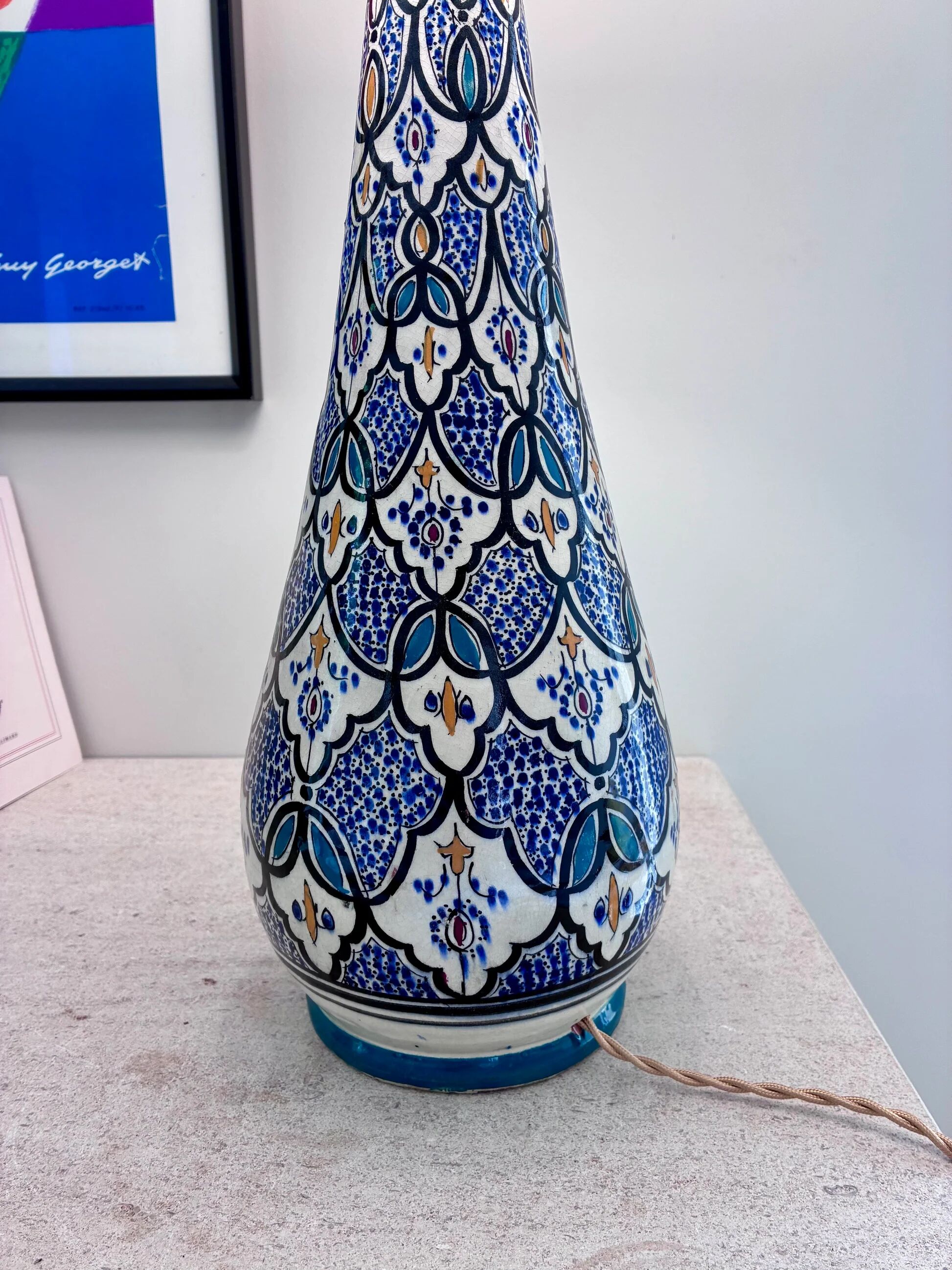 Large Moroccan lamp in glazed ceramic - 1970.
