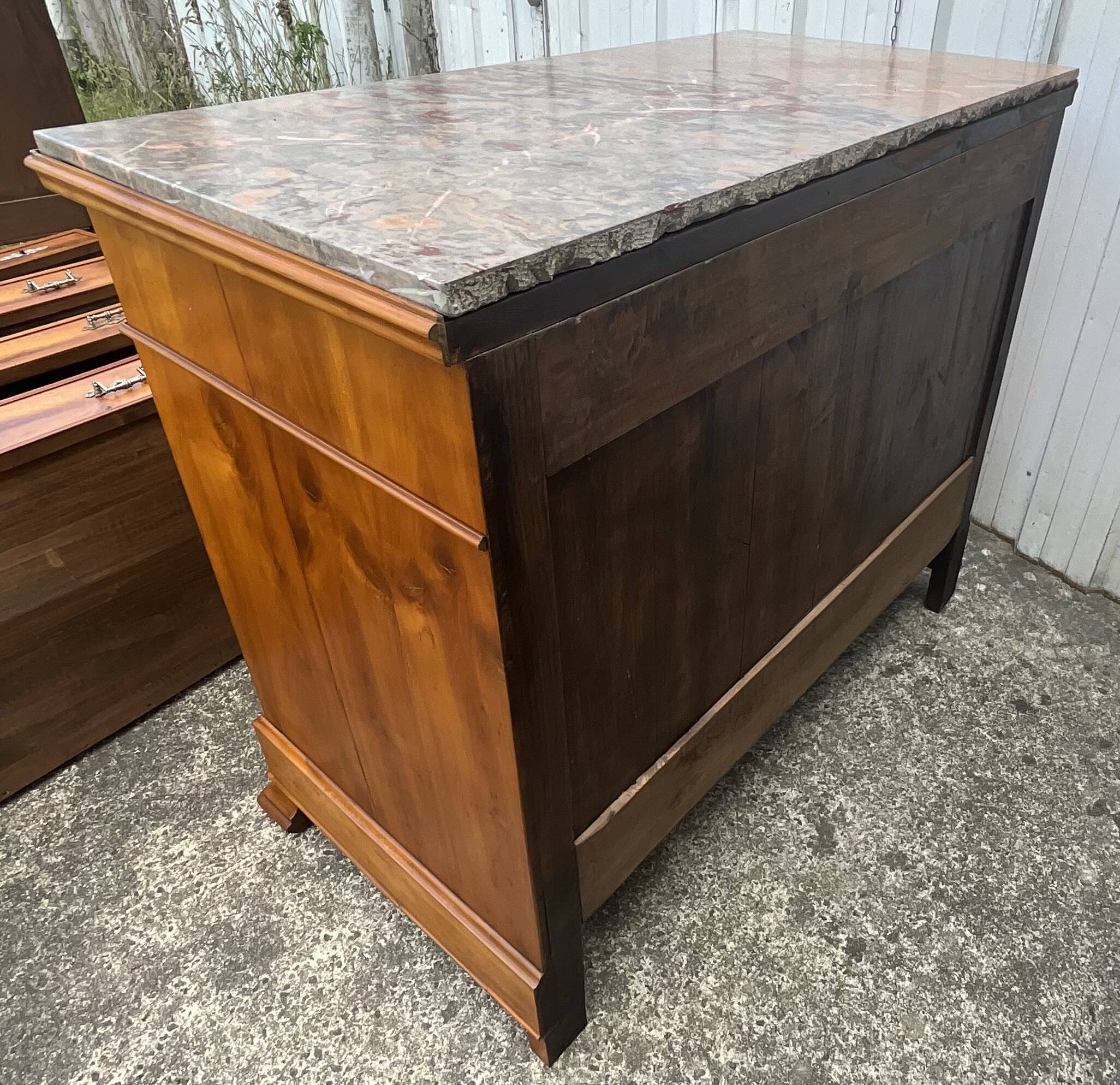 Louis-Philippe chest of drawers in cherry burl and Pyrenees marble top f