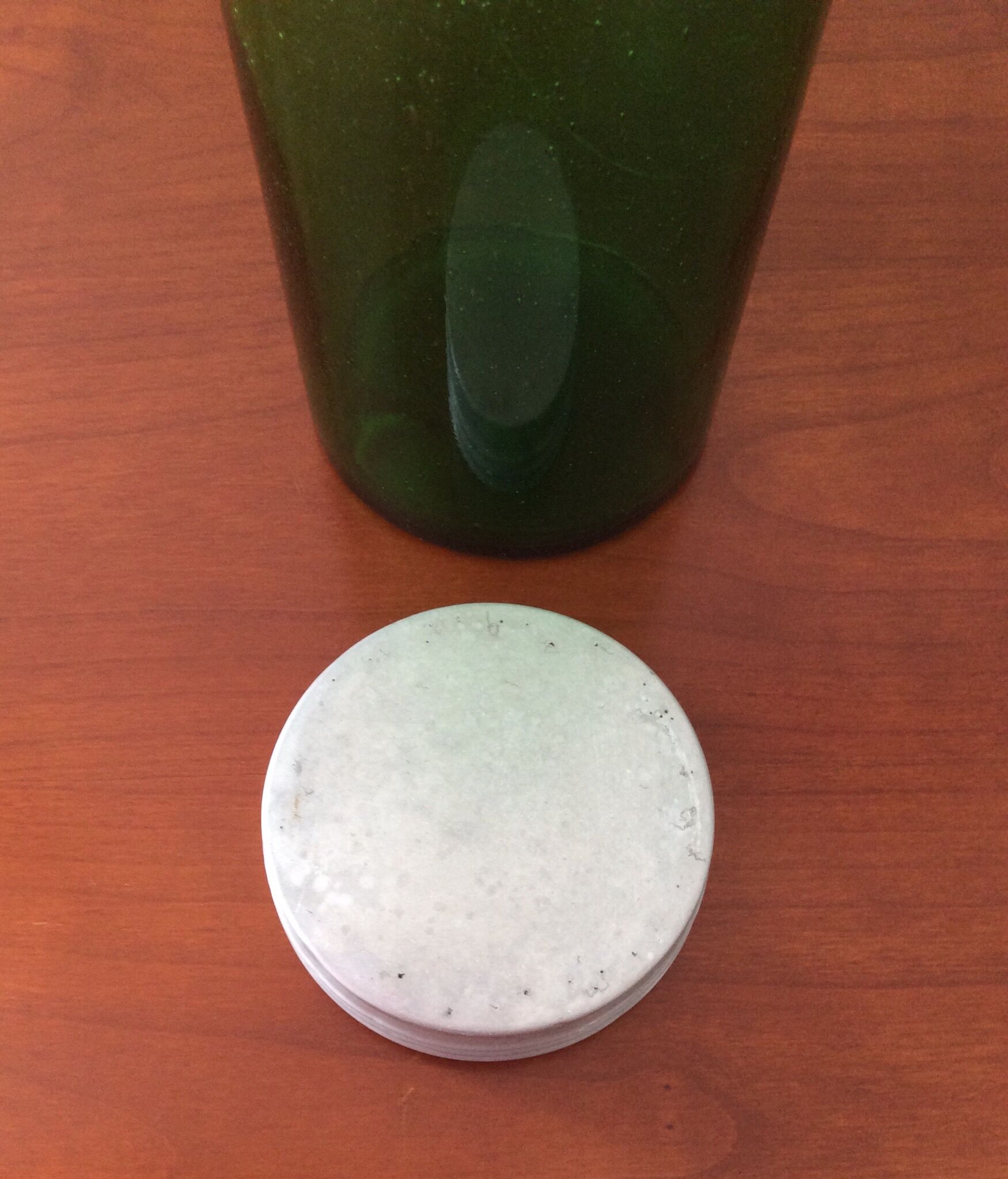 Old green glass jar original aluminum lid to screw