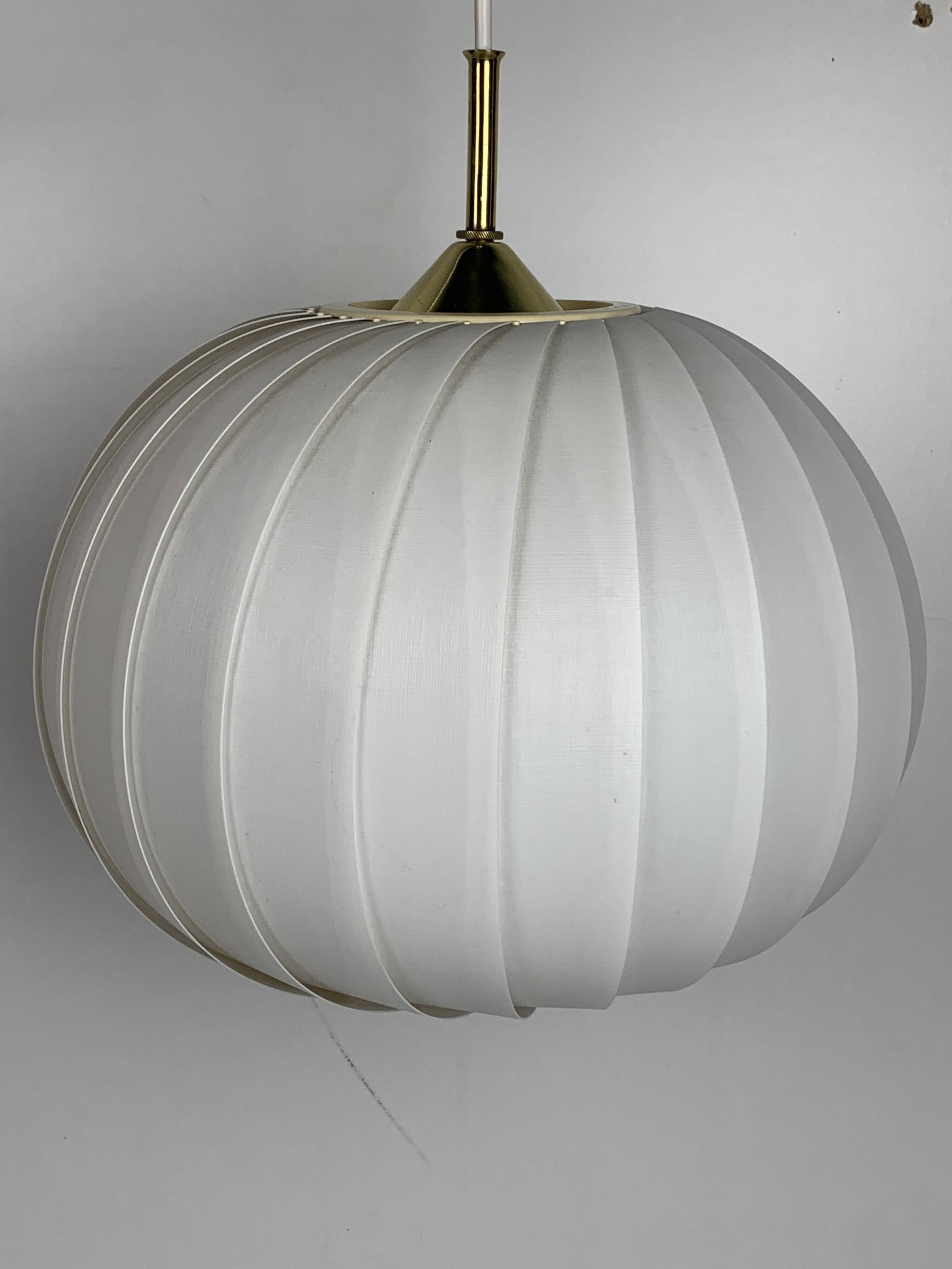 Midcentury extendable brass wall mount with cocoon and sisal shade Lars Schioler, 1960s