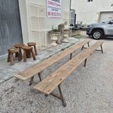 Pair of rustic oak and fir farmhouse benches 1900s - 3m85